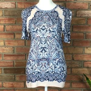 BCBGMaxAzria Beautiful Blue Print Short Sleeve Tee